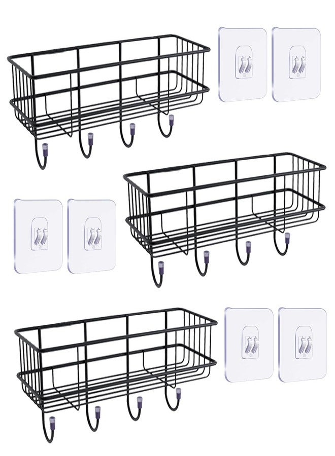 Go Hooked BIANCO Metal Storage Basket with Hooks |Set of 3 Wall Mounted No Drill Self-Adhesive Shelf for Bathroom & Home Organization | Multipurpose Storage Rack | Bathroom Shelf Organizer | Metal Wall Shelf - Image 1